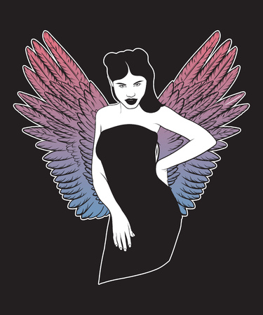 Hand drawn illustration of young beautiful woman. Realistic portrait of pretty girl. Template for card, poster, banner, print for t-shirt, label, textiles.のイラスト素材