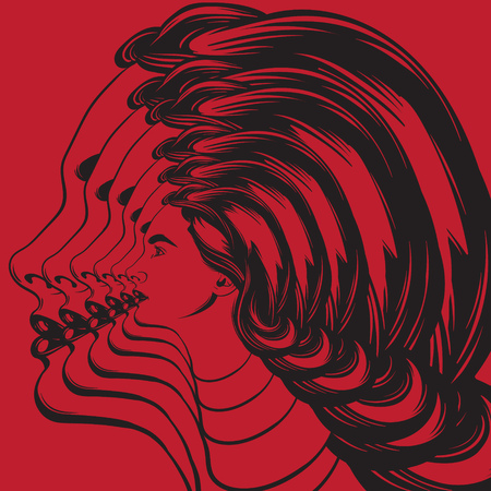 Vector hand drawn illustration of realistic woman in abstract designのイラスト素材