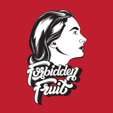 Forbidden fruit Vector handwritten lettering with female headのイラスト素材