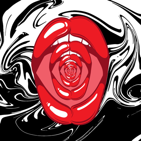 Vector illustration of weird open screaming mouth made in hand drawn realistic line style.のイラスト素材