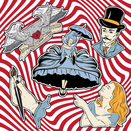 Trendy badges, pins in vintage style.のイラスト素材