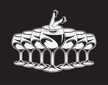 Hand drawn illustration of girl in glass.のイラスト素材