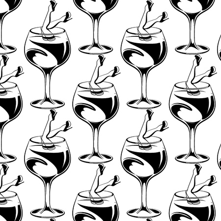  Vector pattern with  hand drawn placrad with illustration of girl in glass.   Template for card, poster, banner, print for t-shirt, textiles, badge, sticker, pin.のイラスト素材