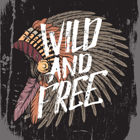 Quote typographical background. Wild and free. Unique hand written lettering. Hand drawn realistic illustration of roach. Template for card poster banner print for t-shirt.のイラスト素材