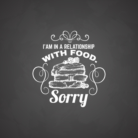 Quote typographical background about food and desert with hand drawn illustration of pancake in sketch style. Template for business card poster banner print for t-shirt.のイラスト素材