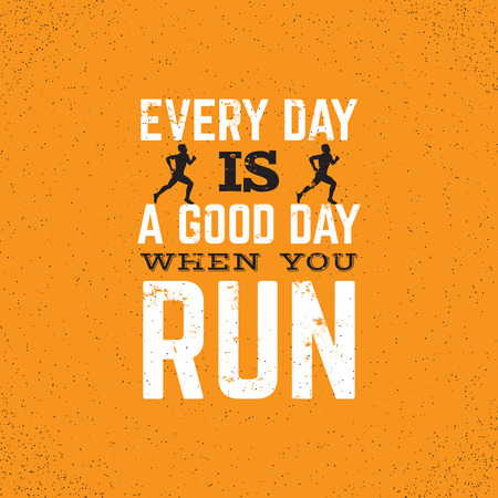 Quote typographical background about running with illustration of runner. Silhouette of running man. Template for postcard banner print for t-shirtのイラスト素材