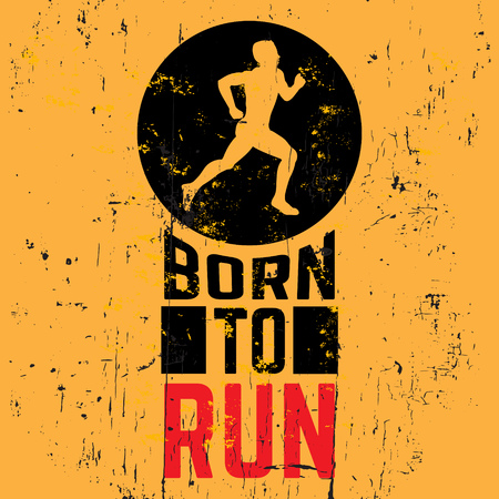 Quote typographical background about running with illustration of runner. Silhouette of running man. Template for postcard banner print for t-shirtのイラスト素材