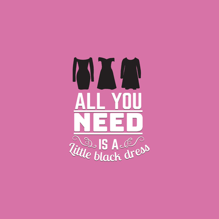 Vector quote typographical background about a little black dress with silhouette of woman short dress. Template for card poster banner and print for t-shirtのイラスト素材