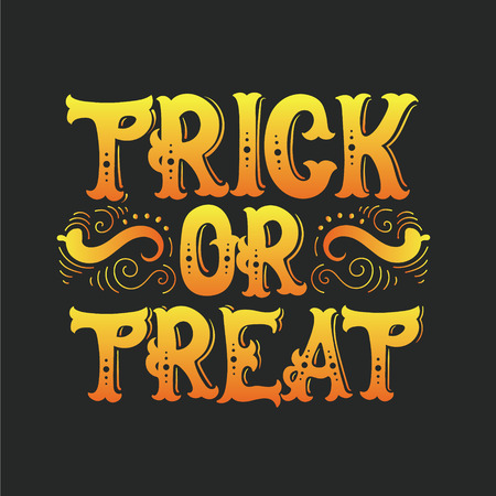 Vector halloween quote typographical background made in hand drawn style. Trick or treat.  Template for card banner poster print for t-shirtのイラスト素材
