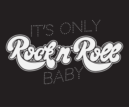 It's only Rock ' n ' Roll baby.  handwritten lettering made in 90's style with vintage texture. Template for card, poster, banner, label,  print for t-shirt.のイラスト素材