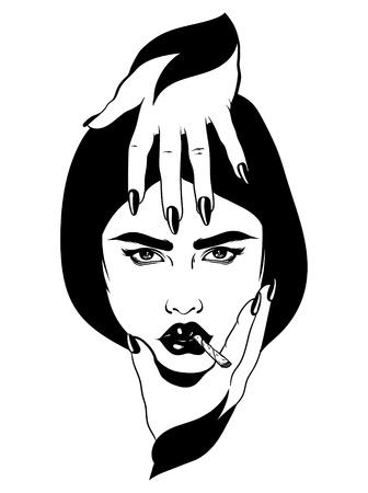 Girl with hands holding her faceのイラスト素材