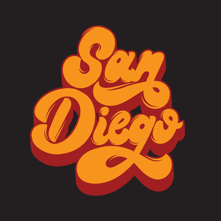 San Diego. Vector handwritten lettering isolated. Template for card, poster, banner, print for t-shirt, label, badge and pin.のイラスト素材