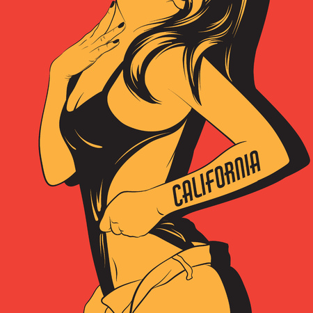 Vector hand drawn illustration of woman in swimsuit isolated. Template for card, poster, banner, print for t-shirt. のイラスト素材