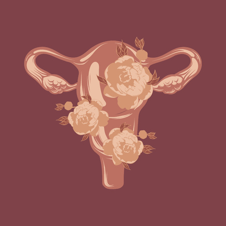 Vector hand drawn illustration of uterus with flowers . Creative tattoo artwork. Template for card, poster. banner, print for t-shirt, pin, badge, patch.のイラスト素材