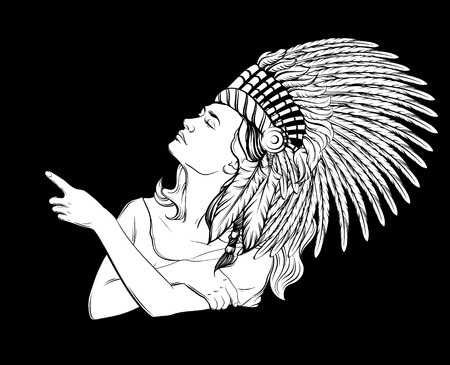 Vector hand drawn illustration of pretty girl in roach. Creative artwork. Template for card, poster, banner, print for t-shirt, pin, badge, patch.のイラスト素材