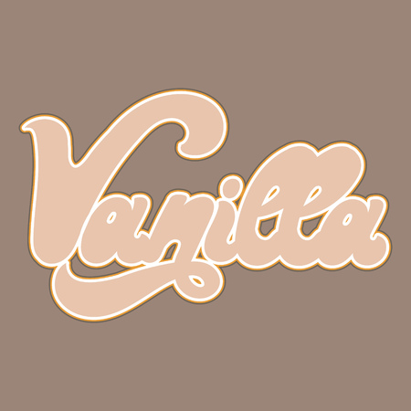 Vanilla. Vector hand drawnlettering isolated . Template for card, tattoo, poster, banner, print for t-shirt, pin, badge, patch.のイラスト素材