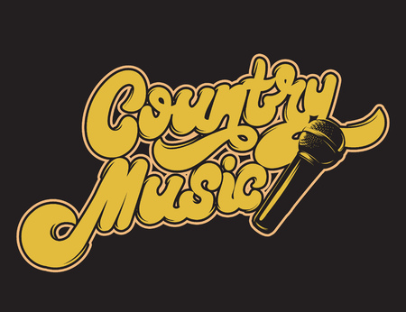 Country music. Vector handwritten lettering with hand drawn illustration. Template for card, poster, banner, print for t-shirt, pin, badge, patch.のイラスト素材