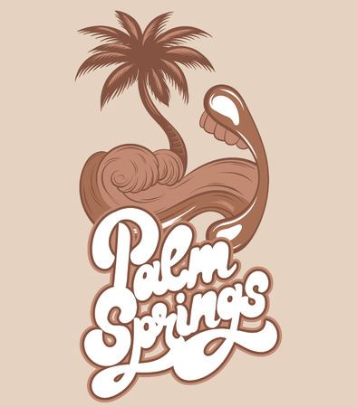 Palm springs. Vector hand drawn illustration of mouth with sea wave and palm instead tongue isolated. Creative tattoo artwork. Template for card, poster, banner, print for t-shirt, pin, badge, patch.のイラスト素材