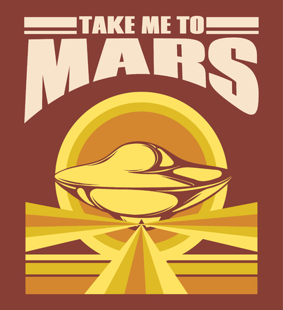 Take me to Mars. Vector hand drawn illustration of flying saucer isolated . Creative tattoo artwork. Template for card, poster, banner, print for t-shirt, pin, badge, patch.のイラスト素材