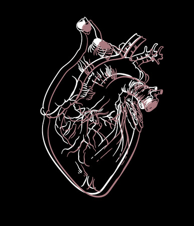 Vector hand drawn illustration of human heart  isolated . Creative tattoo artwork. Template for card, poster, banner, print for t-shirt, pin, badge, patch.のイラスト素材
