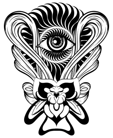 Vector hand drawn illustration of human eye with iris in frame. Creatve artwork. Template for card, poster, banner, print for t-shirt, pin, badge, patch.のイラスト素材