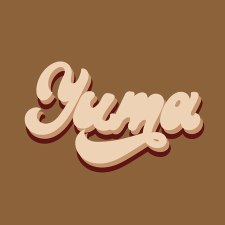 Yuma. Vector hand drawn lettering isolated. Template for card, poster. banner, print for t-shirt, pin, badge, patch.のイラスト素材