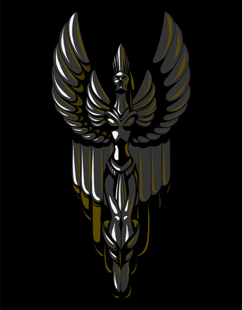 Vector hand drawn illustration of woman made in art deco style isolated. Template for card, poster. banner, print for t-shirt, pin, badge, patch.のイラスト素材