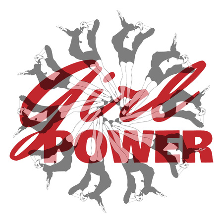 Girl power. Vector hand drawn illustration of pretty ladies isolated. Creative artwork. Template for card, poster. banner, print for t-shirt, pin, badge, patch.のイラスト素材