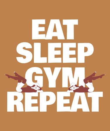 Eat sleep gym repeat. Vector hand drawn illustration of girls in swimsuit isolated. Creative tattoo artwork. Template for card, poster. banner, print for t-shirt, pin, badge, patch.のイラスト素材