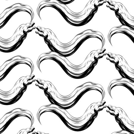 Vector pattern with hand drawn iluustration of moray eels isolated. Template for card, poster, banner, print for t-shirt, pin, badge, patch.のイラスト素材