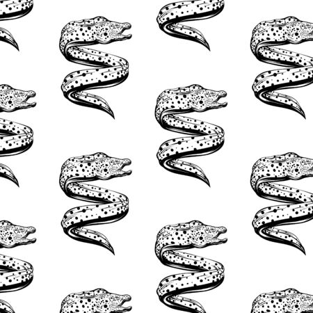 Vector pattern with hand drawn iluustration of moray eels isolated. Template for card, poster, banner, print for t-shirt, pin, badge, patch.のイラスト素材