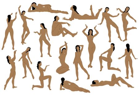 Vector collection of  hand drawn illustration of women isolated. Creative set.  Template for card, poster, banner, print for t-shirt, pin, badge, patch.のイラスト素材