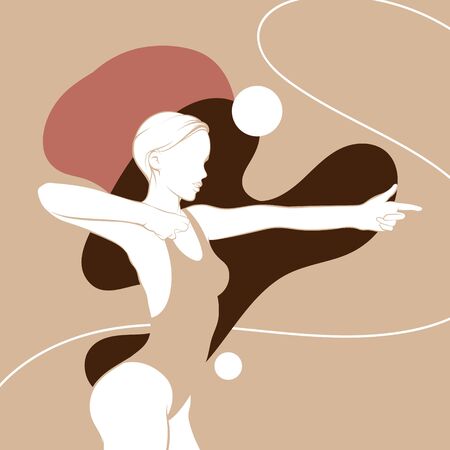 Vector  hand drawn minimalistic  illustration of shooting girl  isolated. Creative  artwork with abstract shapes. Template for postcard, poster, banner, print for t-shirt, label,  patch.のイラスト素材