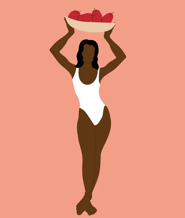 Vector hand drawn illustration of woman isolated. Creative artwork.  Template for card, poster, banner, print for t-shirt, pin, badge, patch.のイラスト素材