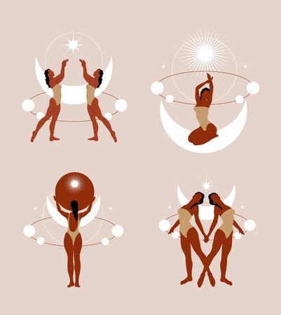 Vector  set of hand drawn illustration of women in swimsuits isolated.  Template for card, poster, banner, print for t-shirt, pin, badge, patch.のイラスト素材