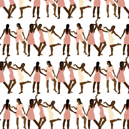 Vector  pattern with hand drawn illustration of girls .  Creative artwork. Template for card, poster, banner, print for t-shirt, pin, badge, patch.のイラスト素材