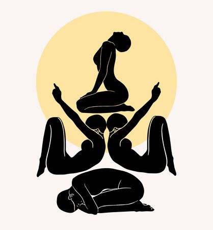 Vector hand drawn flat  illustration of girls isolated. Tattoo artwork. Template for card, poster, banner, print for t-shirt, pin, badge, patch.のイラスト素材