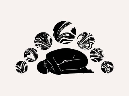 Vector hand drawn illustration of girl with planets isolated. Tattoo artwork. Template for card, poster, banner, print for t-shirt, pin, badge, patch.のイラスト素材