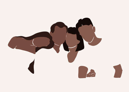 Vector hand drawn minimalistic illustration of family. Creative artwork. Template for card, poster, banner, print for t-shirt, pin, badge, patch.のイラスト素材