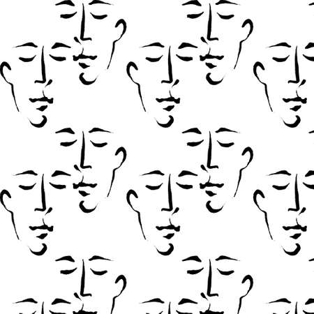 Vector pattern with hand drawn illustration with face. Creative artwork in minimalism style. Template for card, poster, banner, print for t-shirt, pin, badge, patch.のイラスト素材