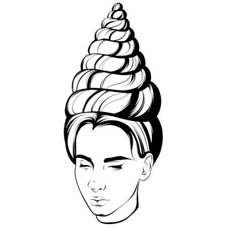 Vector hand drawn surrealistic illustration female head. Creative artwork. Template for card, poster, banner, print for t-shirt, pin, badge, patch.のイラスト素材