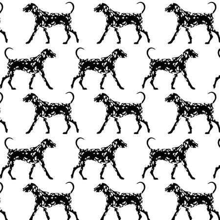 Vector pattern with hand drawn illustration of dalmatian. creative realistic artwork. Template for card, poster, banner, print for t-shirt, pin, badge, patch.のイラスト素材