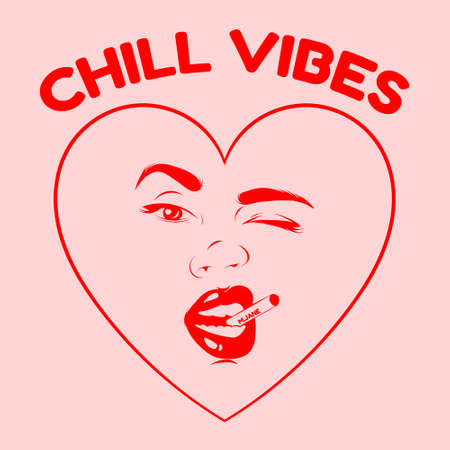 Chill vibes. Vector hand drawn illustration of girl with cigarette. Template for card, poster, banner, print for t-shirt, pin, badge, patch.のイラスト素材