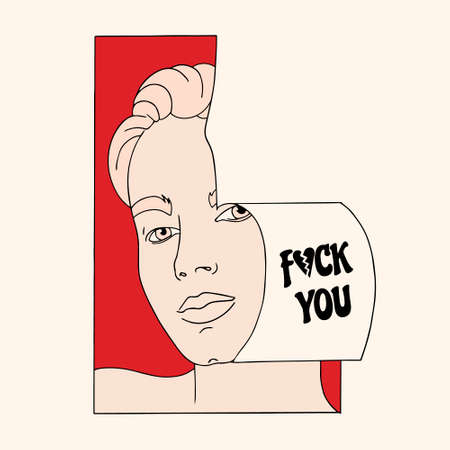 Vector hand drawn illustration of ragged poster with portrait. creative artwork. Template for card, poster, banner, print for t-shirt, pin, badge, patch.のイラスト素材