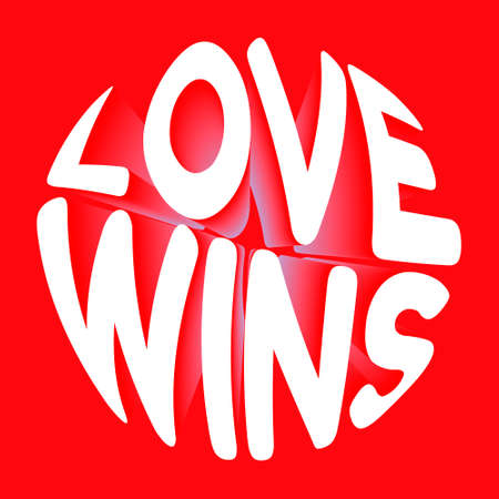 love wins. Vector 3D lettering isolated. Template for card, poster, banner, print for t-shirt, pin, badge, patch.のイラスト素材