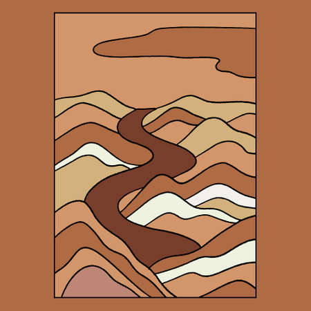 Vector hand drawn minimalistic placard with illustration of landscape. Creative abstract artwork. Template for card, poster, banner, print for t-shirt, pin, badge, patch.のイラスト素材