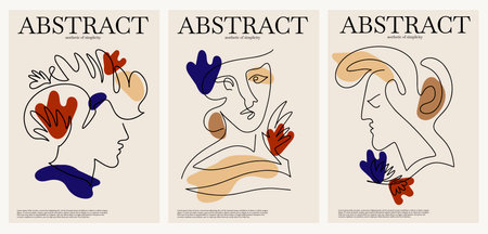 Vector hand drawn minimalistic pastel illustration of character. Creative one line abstract artwork with portrait. Template for card, poster, banner, print for t-shirt, brochure.のイラスト素材