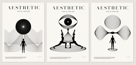 Vector minimalistic poster with illustration. Creative abstract artwork with hand drawn silhouette. Template for card, poster, banner, print for t-shirt, pin, badge, patch.のイラスト素材