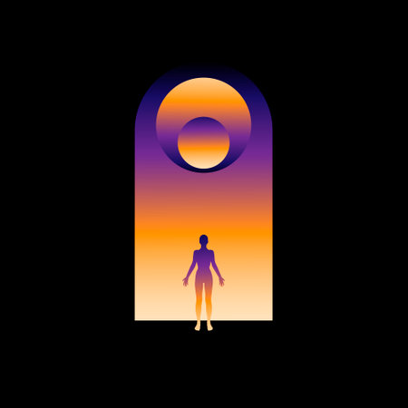 Vector minimalistic poster with illustration. Creative abstract artwork with silhouette in 80s style. Template for card, poster, banner, print for t-shirt, pin, badge, patch.のイラスト素材