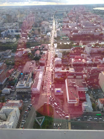 view of the city buildings and the sky from a height. High quality photo